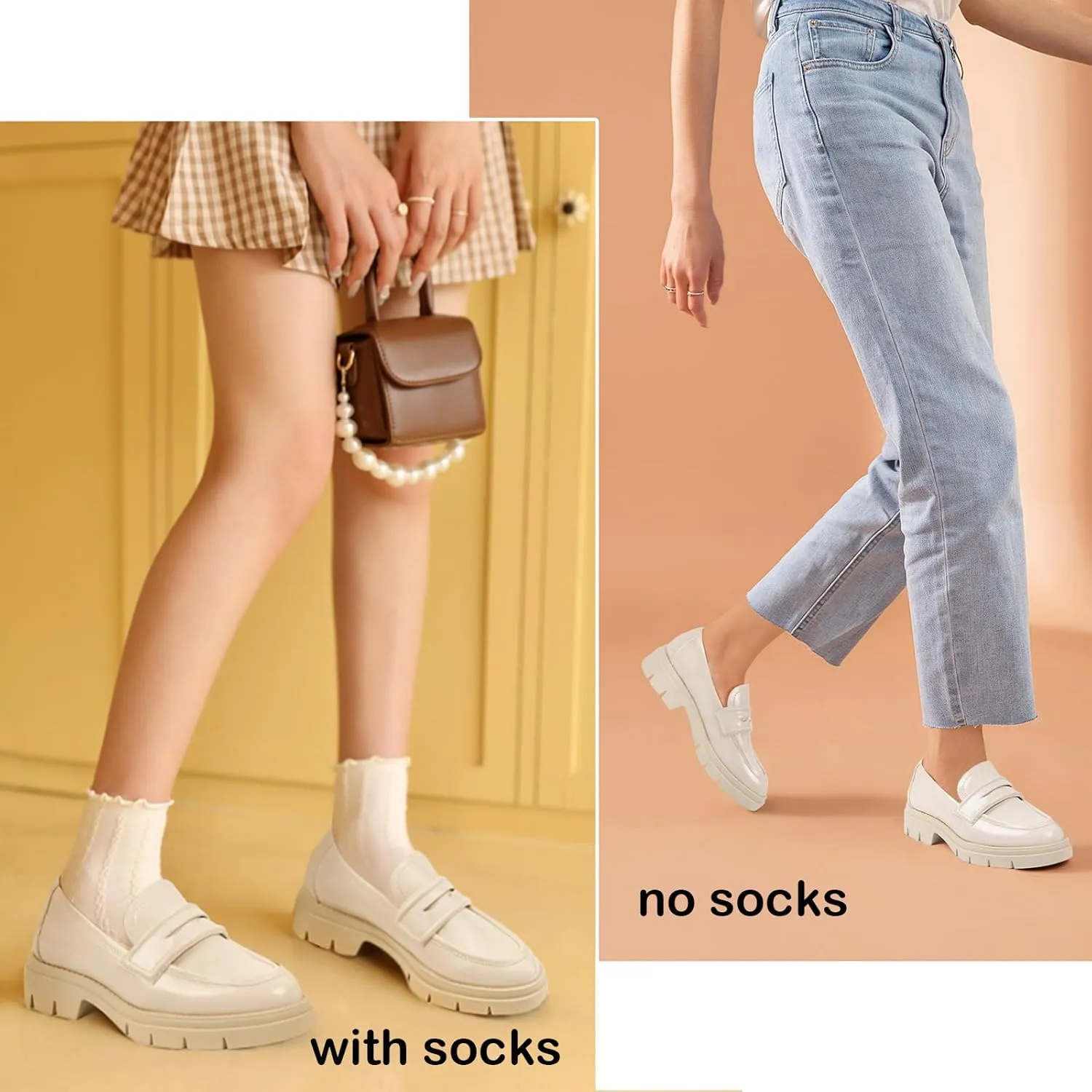 JENN ARDOR Women's Chunky Loafers Slip On Lug Sole Penny Loafer Comfort Casual Round Toe Mid Heels Platform Work Shoes