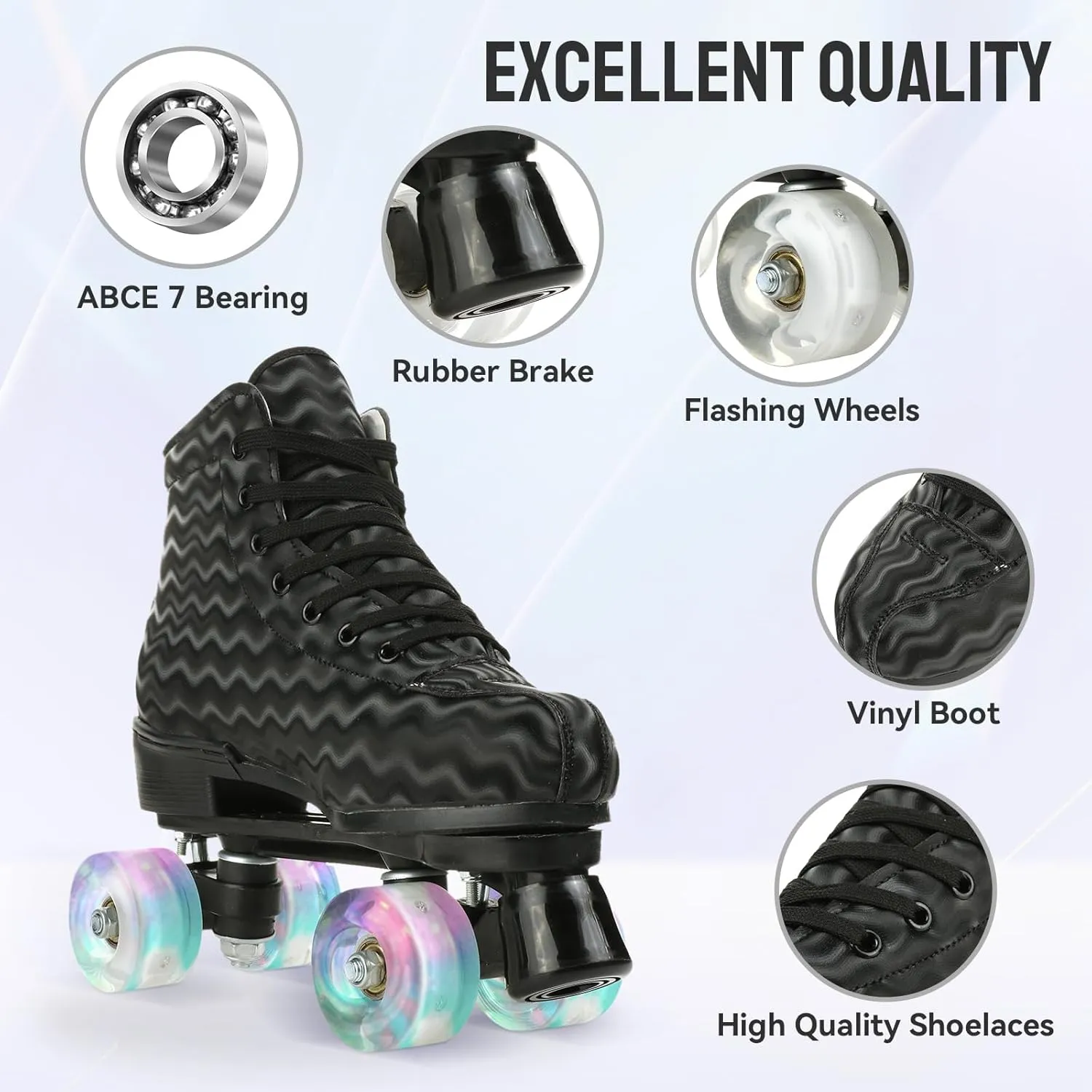 Jessie Women's & Men's Zebra Printed High-Top Roller-Skates, Four-Wheel Shiny Roller-Skates for Adult Youth Outdoor, with Shoes Bag