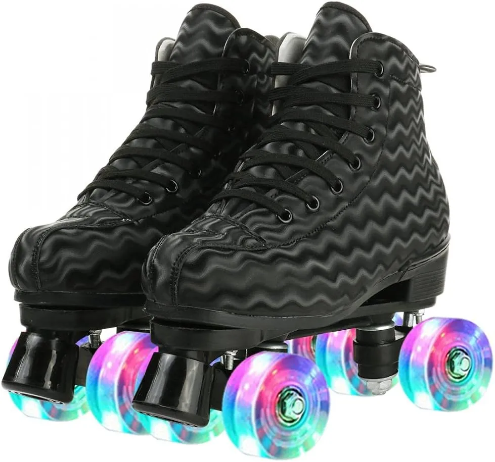 Jessie Women's & Men's Zebra Printed High-Top Roller-Skates, Four-Wheel Shiny Roller-Skates for Adult Youth Outdoor, with Shoes Bag