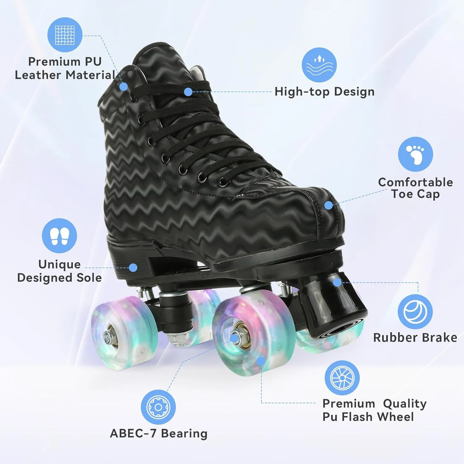 Jessie Women's & Men's Zebra Printed High-Top Roller-Skates, Four-Wheel Shiny Roller-Skates for Adult Youth Outdoor, with Shoes Bag