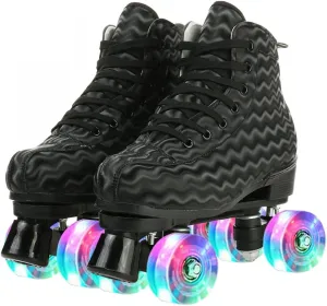 Jessie Women's & Men's Zebra Printed High-Top Roller-Skates, Four-Wheel Shiny Roller-Skates for Adult Youth Outdoor, with Shoes Bag