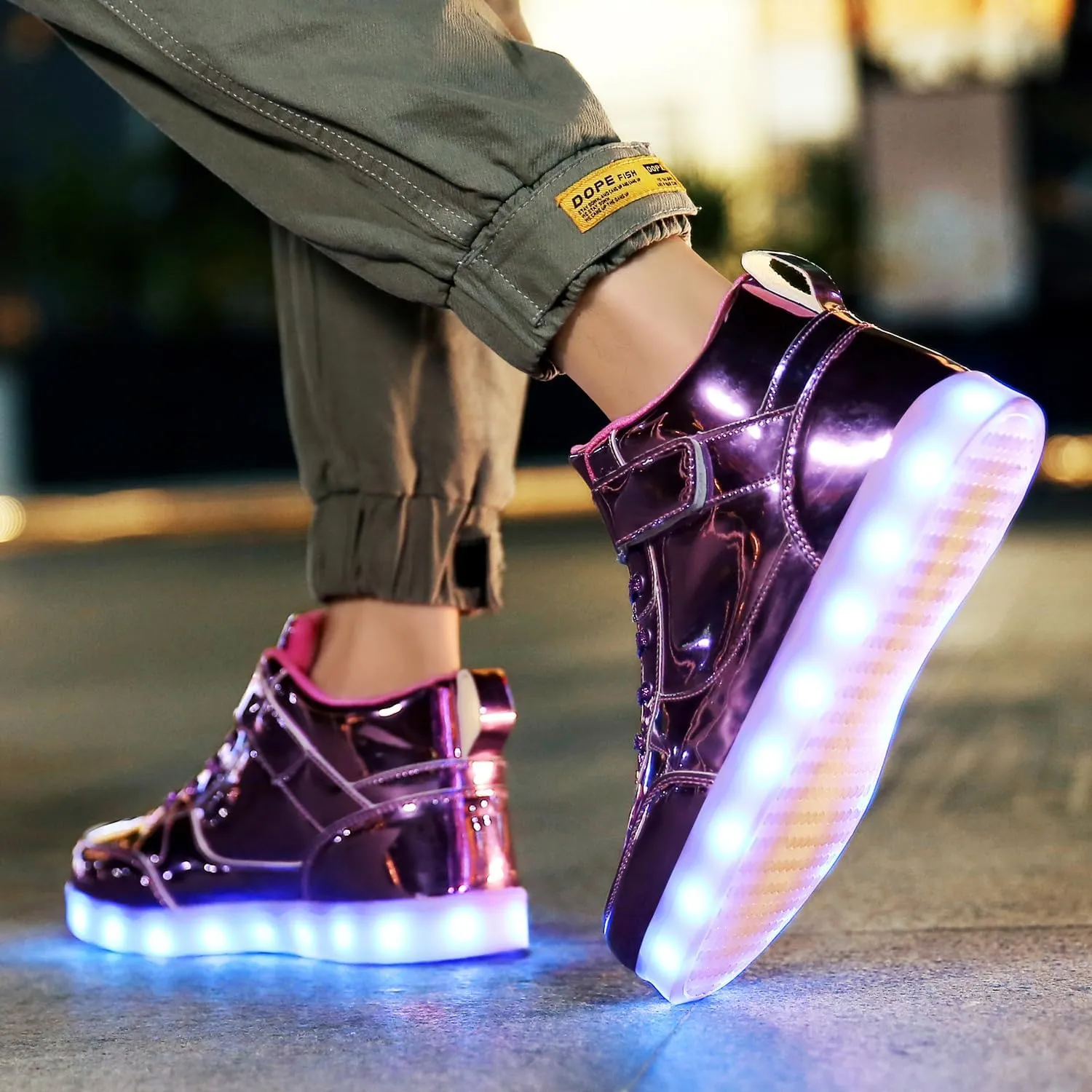 JEVRITE Unisex LED Light Up High Top Sneakers - USB Charging for Women & Men - Couples Shoes