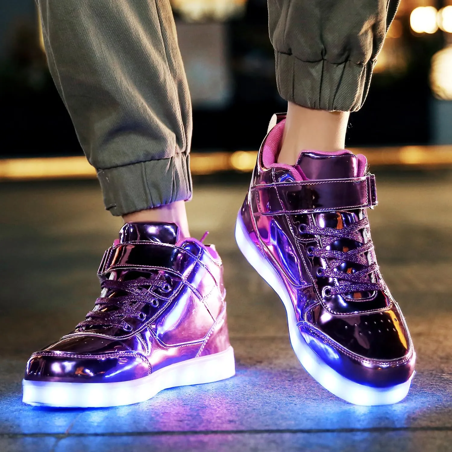 JEVRITE Unisex LED Light Up High Top Sneakers - USB Charging for Women & Men - Couples Shoes