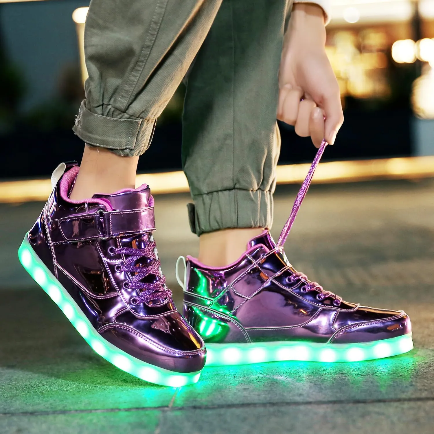 JEVRITE Unisex LED Light Up High Top Sneakers - USB Charging for Women & Men - Couples Shoes