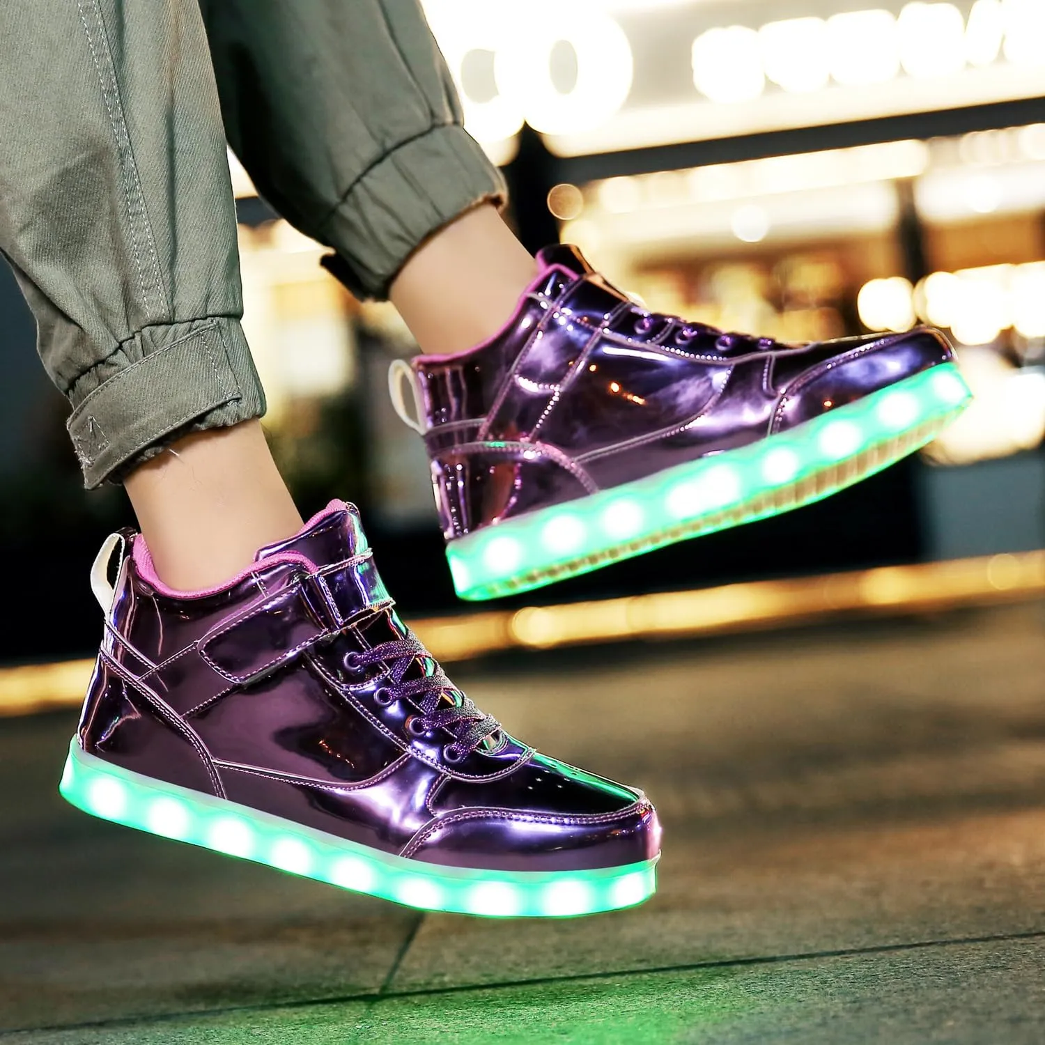 JEVRITE Unisex LED Light Up High Top Sneakers - USB Charging for Women & Men - Couples Shoes
