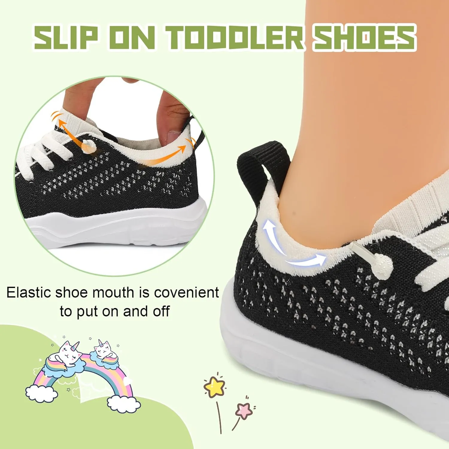 JIASUQI Toddler Shoes for Boys Girls Slip on Sneakers Wide Toe Walking Shoes Toddler Sock Shoes