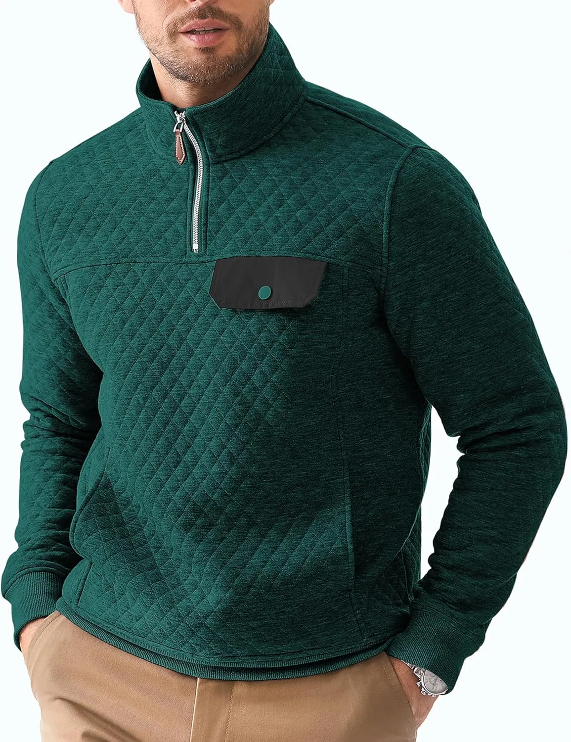 JMIERR Men's Quilted Sweatshirt Casual Long Sleeve Outdoor Stand Collar Quarter-Zip Pullover Sweatshirts