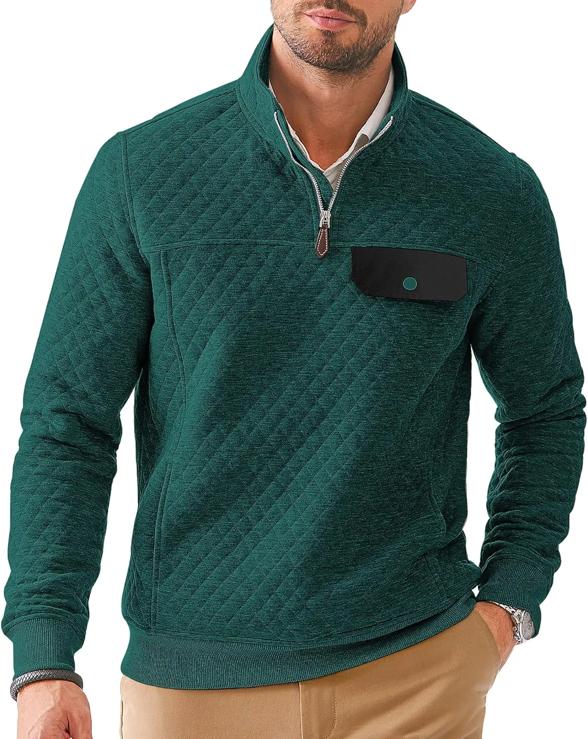JMIERR Men's Quilted Sweatshirt Casual Long Sleeve Outdoor Stand Collar Quarter-Zip Pullover Sweatshirts