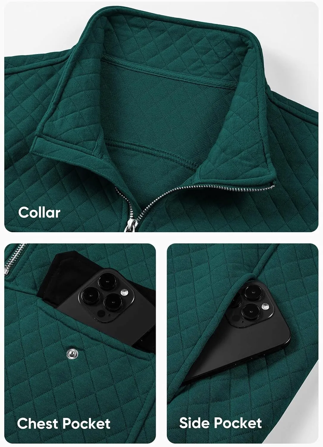 JMIERR Men's Quilted Sweatshirt Casual Long Sleeve Outdoor Stand Collar Quarter-Zip Pullover Sweatshirts