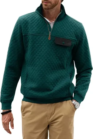 JMIERR Men's Quilted Sweatshirt Casual Long Sleeve Outdoor Stand Collar Quarter-Zip Pullover Sweatshirts