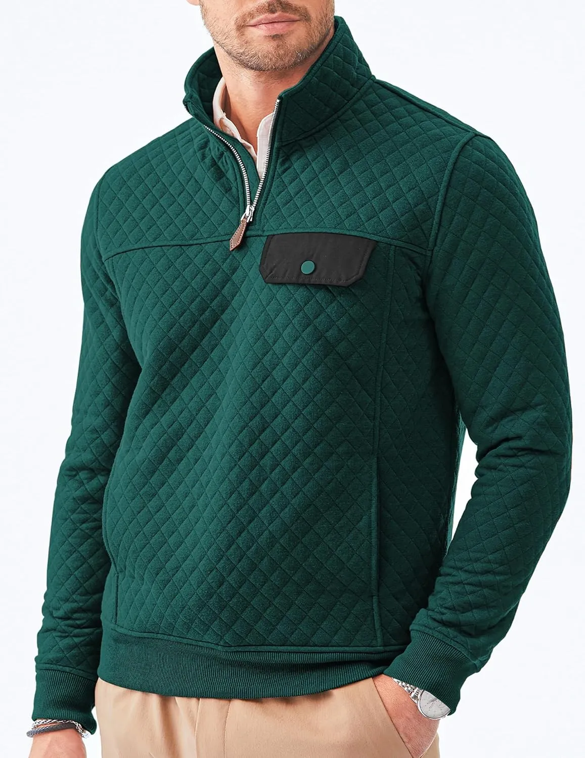JMIERR Men's Quilted Sweatshirt Casual Long Sleeve Outdoor Stand Collar Quarter-Zip Pullover Sweatshirts