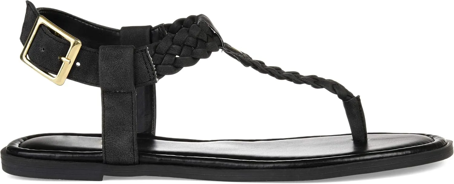 Journee Collection Womens Genevive Braided T-Strap Sandals Black 10 Medium (B,M)