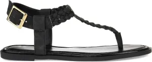 Journee Collection Womens Genevive Braided T-Strap Sandals Black 10 Medium (B,M)