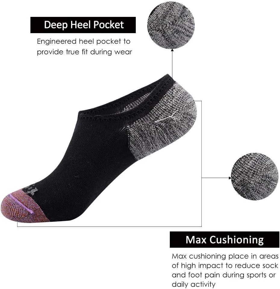 JOYNÉE Men's 6 Pack Casual Cushion Anti-Slid Cotton No Show Socks with Silicone