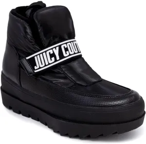 JUICY COUTURE Women's Quilted Slip-On Winter Boots – Waterproof, Warm Mid-Calf Snow Booties with Logo Strap-Kissie