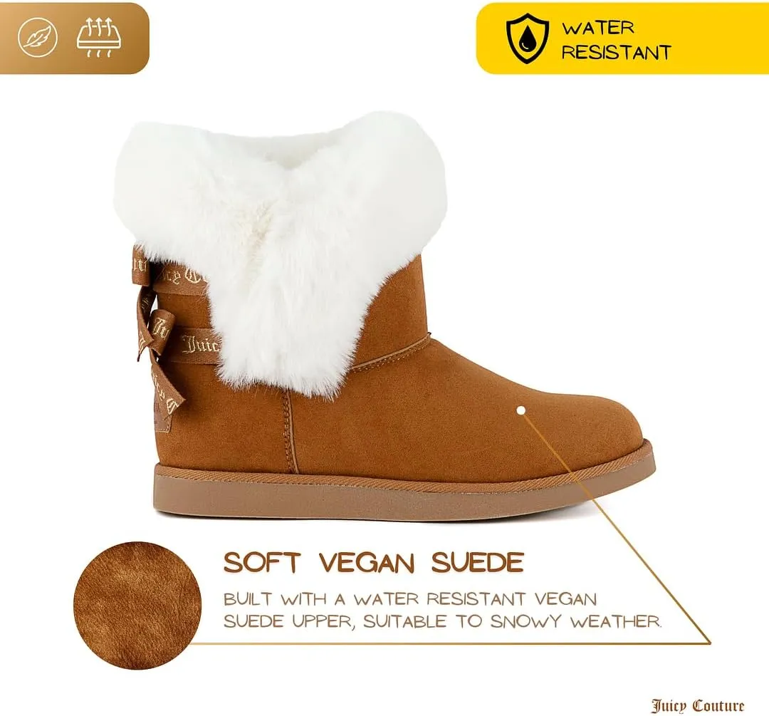 JUICY COUTURE Women's Slip On Winter Snow Boots Warm & Insulated Fur Lining Comfortable Fashion Booties