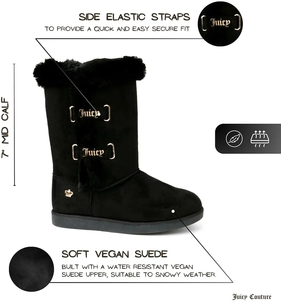 JUICY COUTURE Women's Tall Slip On Winter Snow Boots Warm & Insulated Fur Lining Comfortable Fashion Booties