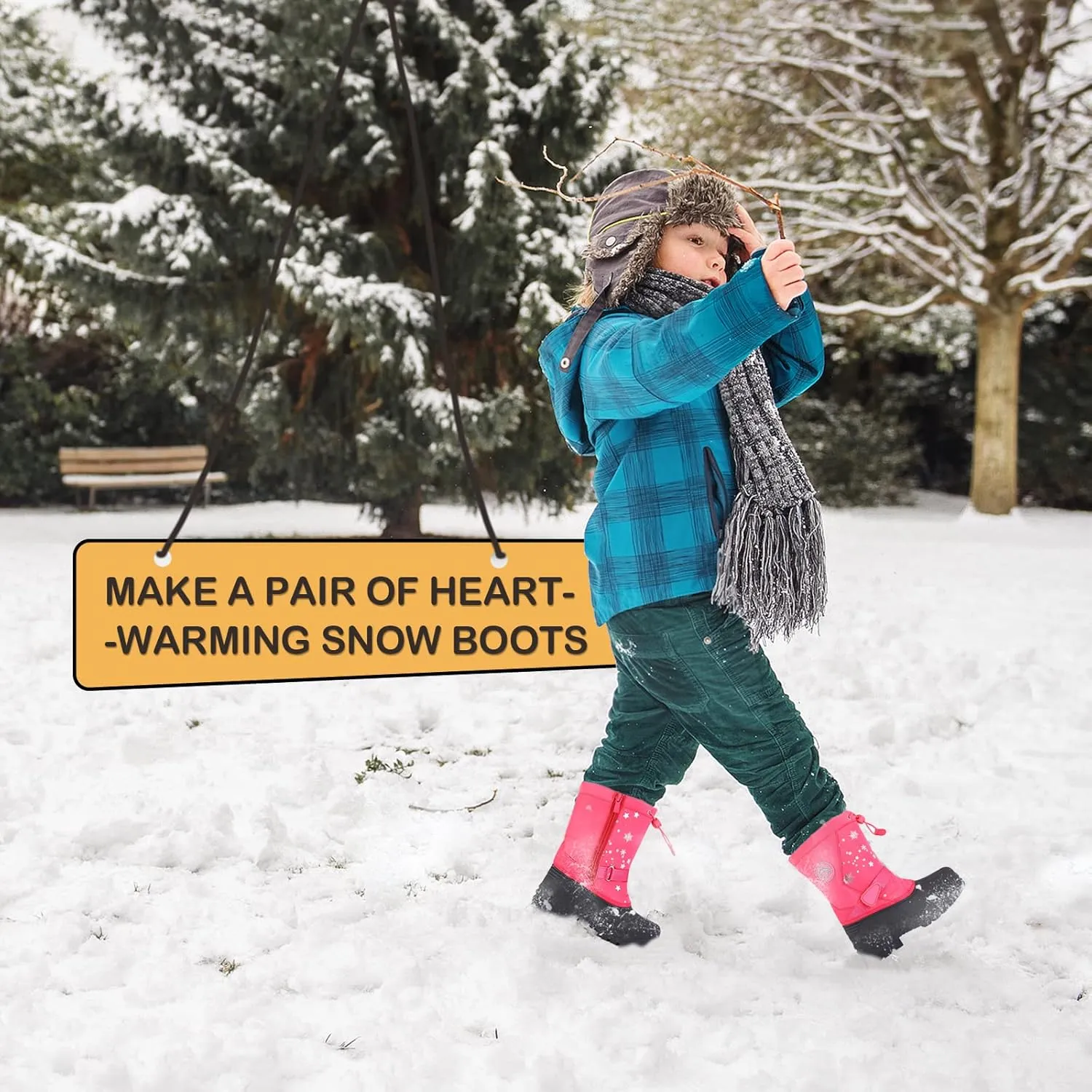 K KomForme Snow Boots for Boys & Girls Warm Waterproof Slip Resistant Winter Shoes (Toddler/Little Kid/Big Kid)
