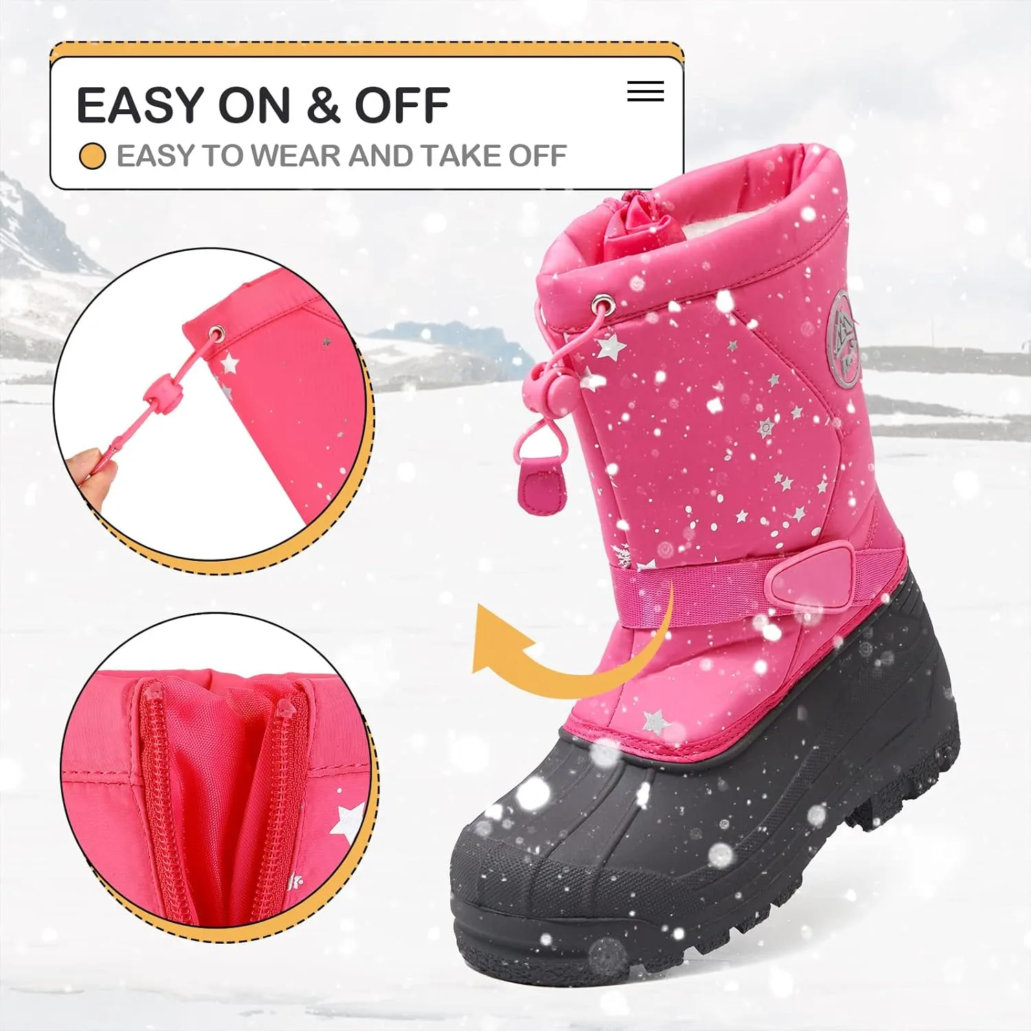 K KomForme Snow Boots for Boys & Girls Warm Waterproof Slip Resistant Winter Shoes (Toddler/Little Kid/Big Kid)