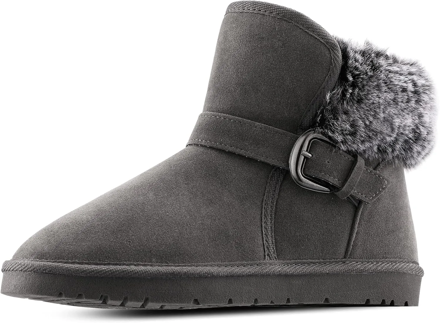 K KomForme Women's Snow Winter Boots Warm Fur Classic Ankle Booties with Buckle Indoor Outdoor
