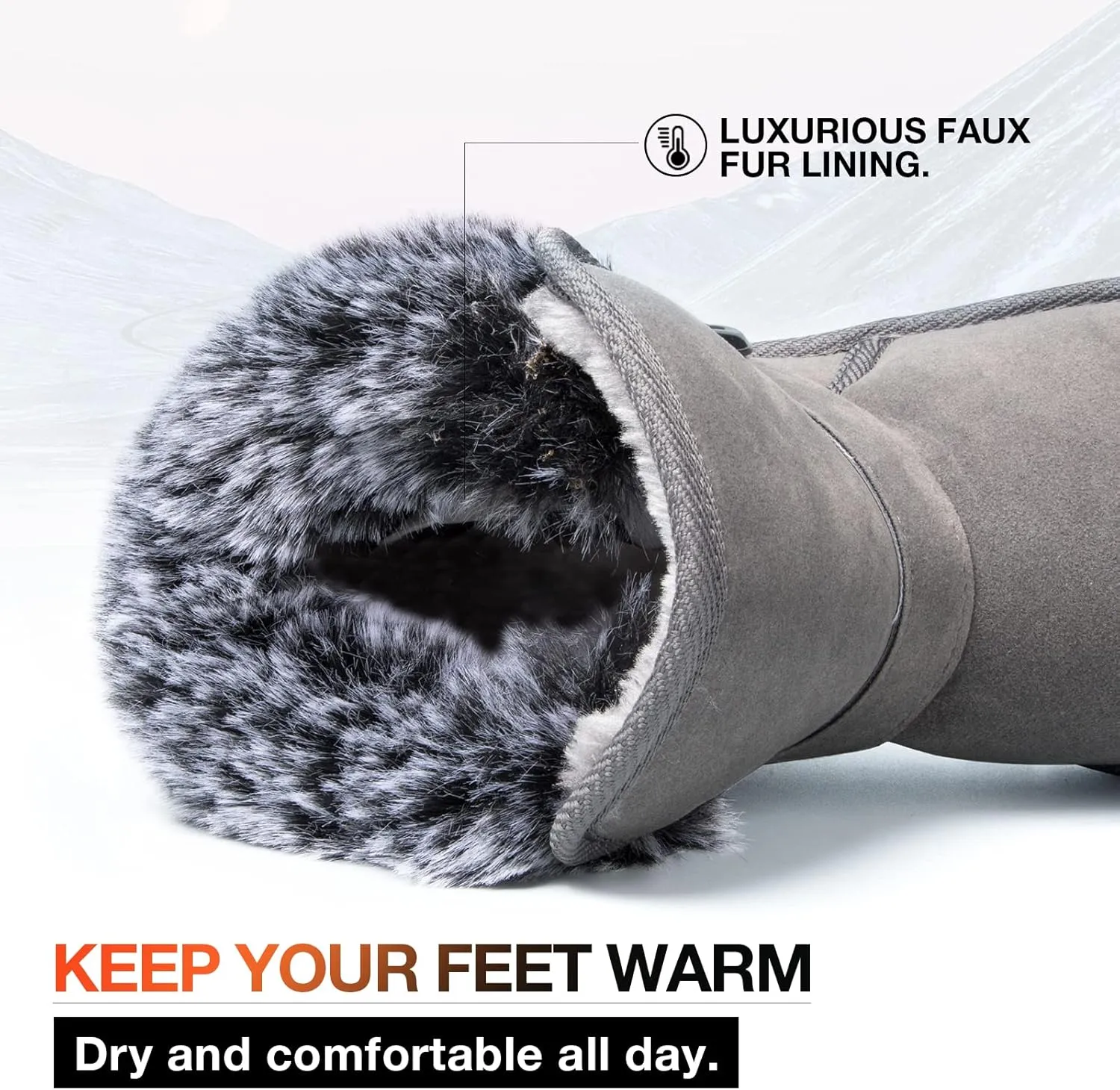K KomForme Women's Snow Winter Boots Warm Fur Classic Ankle Booties with Buckle Indoor Outdoor