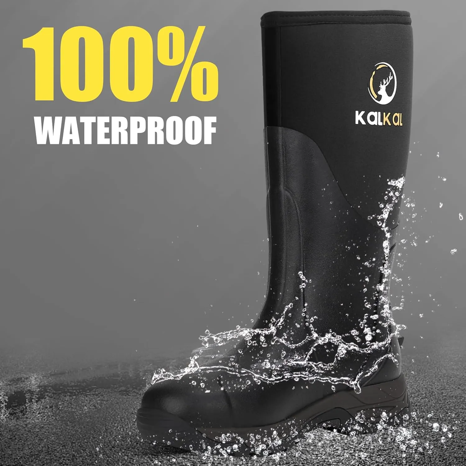 Kalkal Rain Boots Men, Waterproof Rubber Boots for Men, Durable Neoprene Work Boots for Gardening Hunting and Fishing