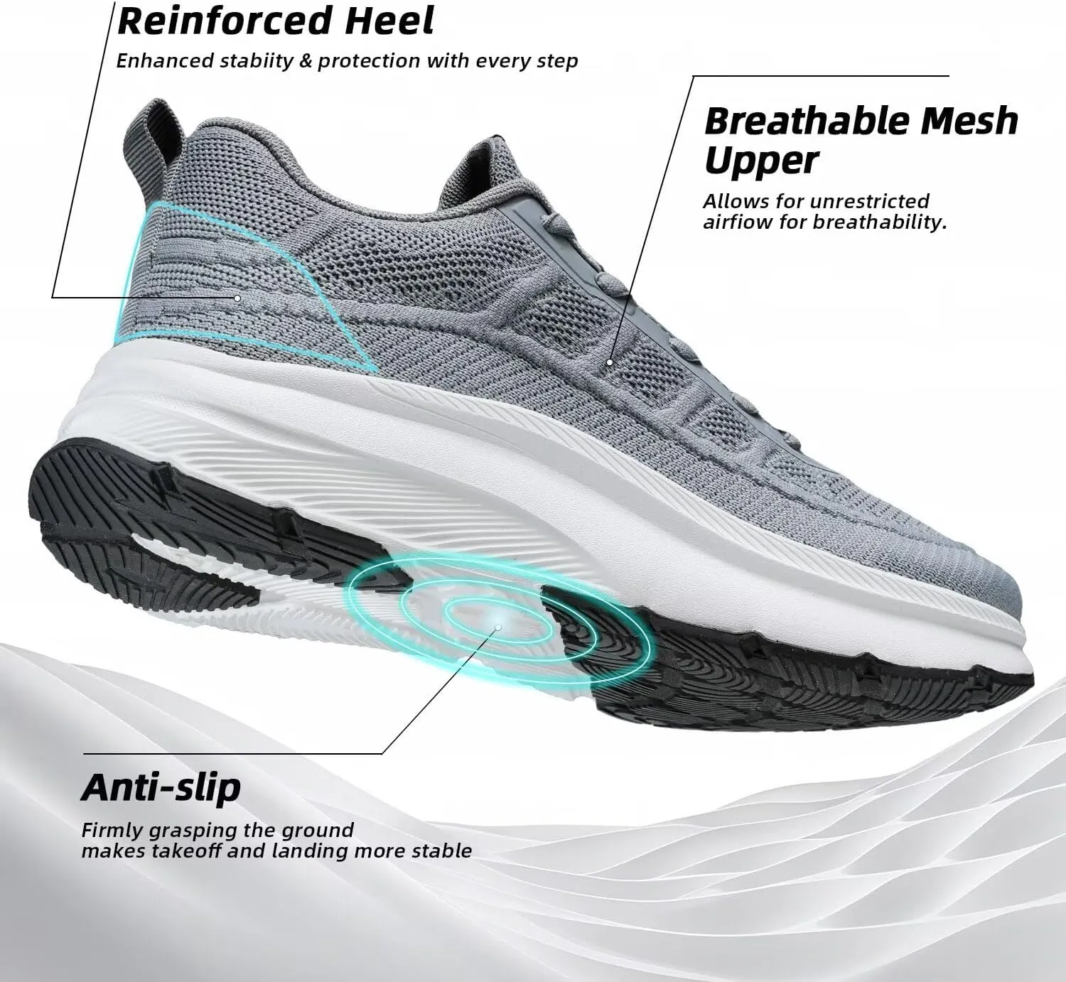 KDN Men's Wide Toe Box Shoes Cushioned Road Running Shoes Non Slip Mens Walking Sneakers for Wide Feet Comfortable Athletic Gym Workout Shoes Wide Width