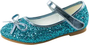 Kids Girls Sole Rubber Sequins Dance Shoes Ankle Low Heel Closed Toe Party Loafers with Strap Fancy Princess Shoes