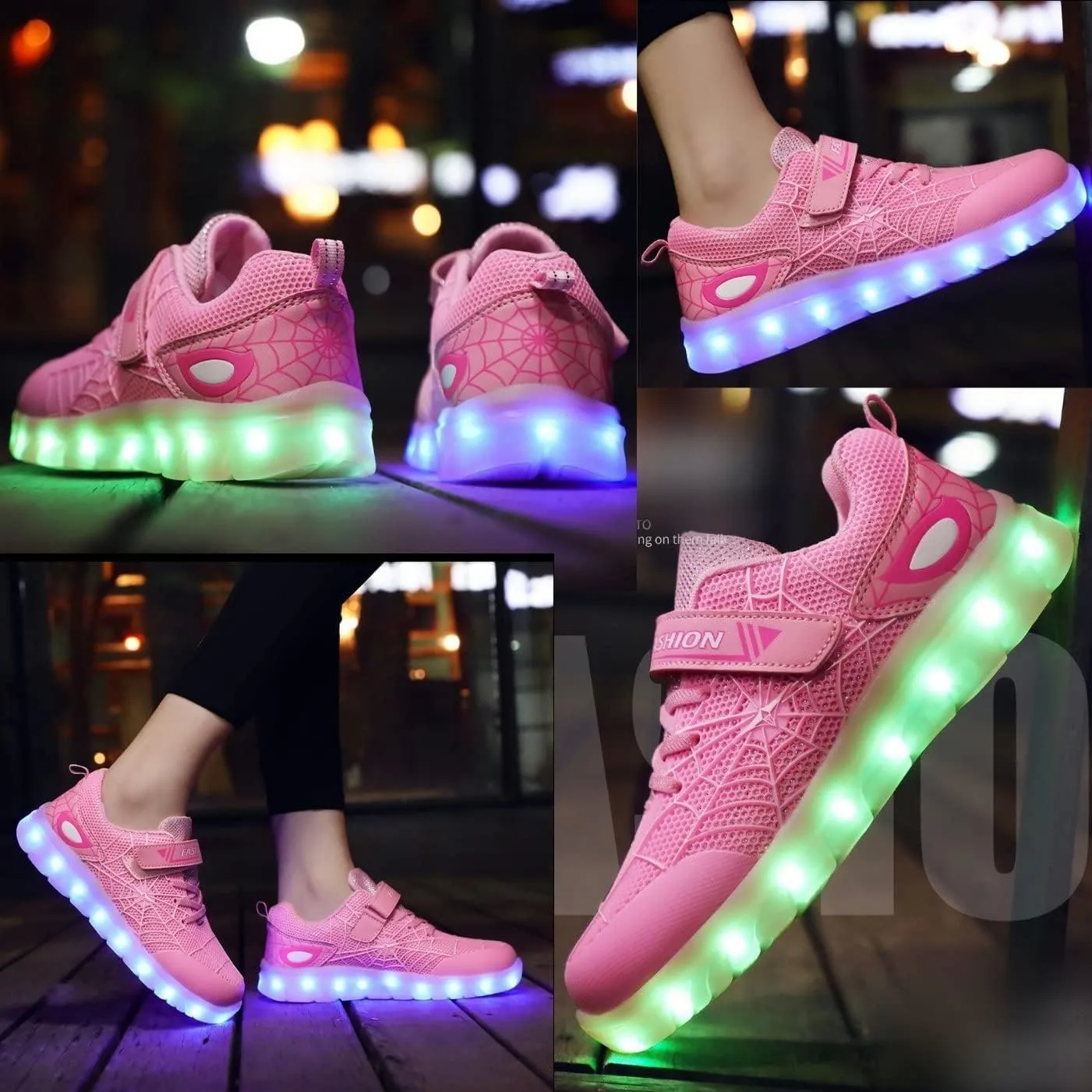 Kids Led Light Up Shoes Flash Sneakers with Spider Upper USB Charge Luminous Trainers for Boys Girls Toddles