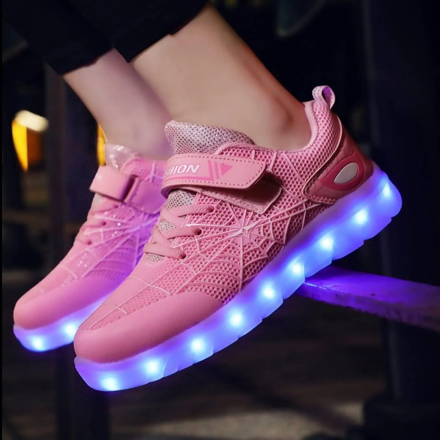 Kids Led Light Up Shoes Flash Sneakers with Spider Upper USB Charge Luminous Trainers for Boys Girls Toddles