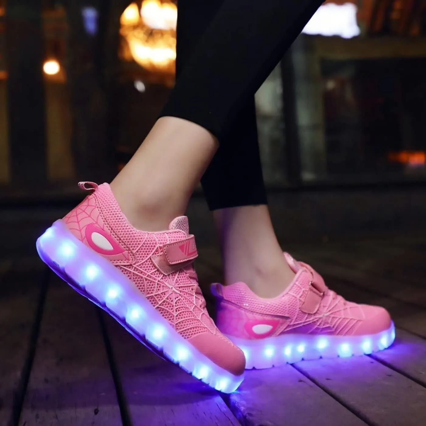 Kids Led Light Up Shoes Flash Sneakers with Spider Upper USB Charge Luminous Trainers for Boys Girls Toddles