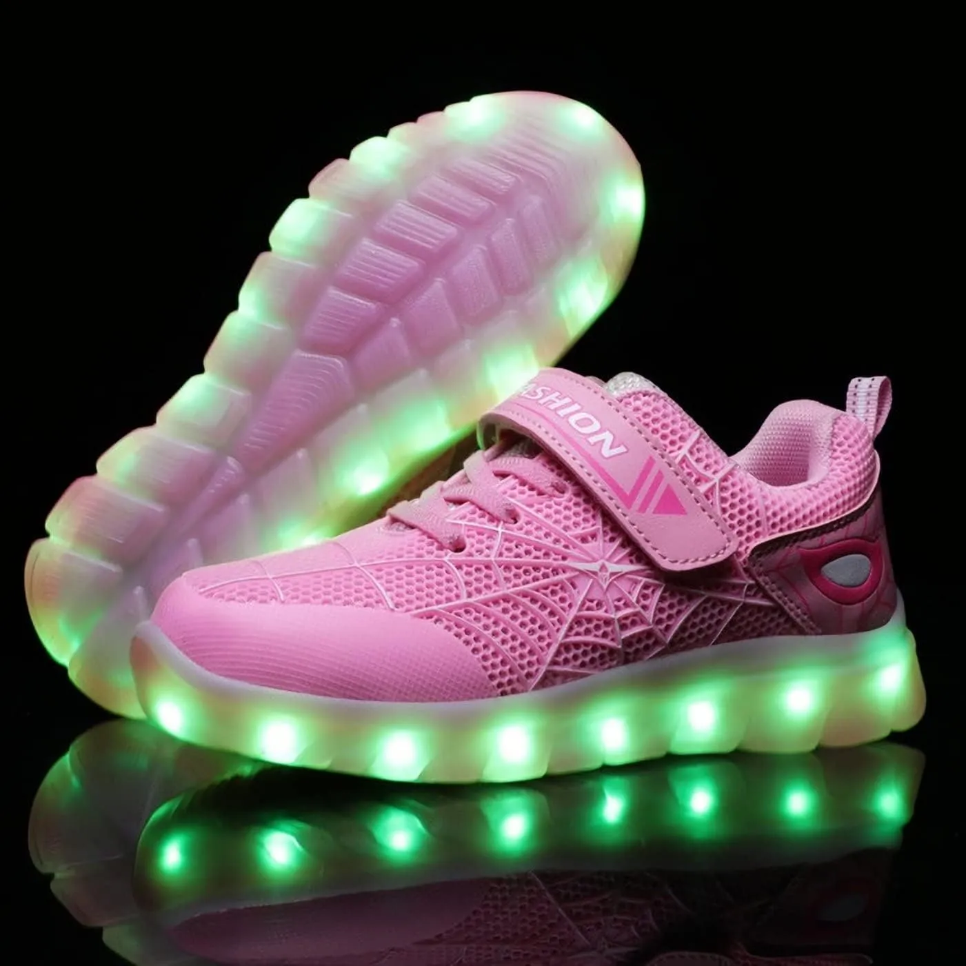 Kids Led Light Up Shoes Flash Sneakers with Spider Upper USB Charge Luminous Trainers for Boys Girls Toddles