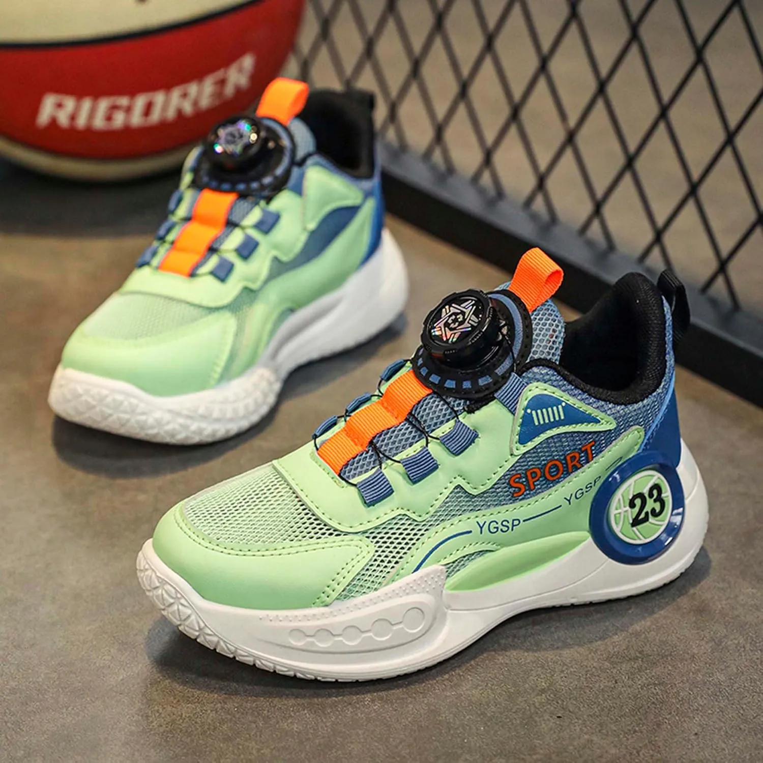 Kids Rotate Buckle Fashion Sneakers Mesh Fabric Breathable Walking Shoes Low Top Wear Resistant and Durable Hiking Shoes Rubber Sole Non Slip Comfortable Running Shoes Amusement Park Garden
