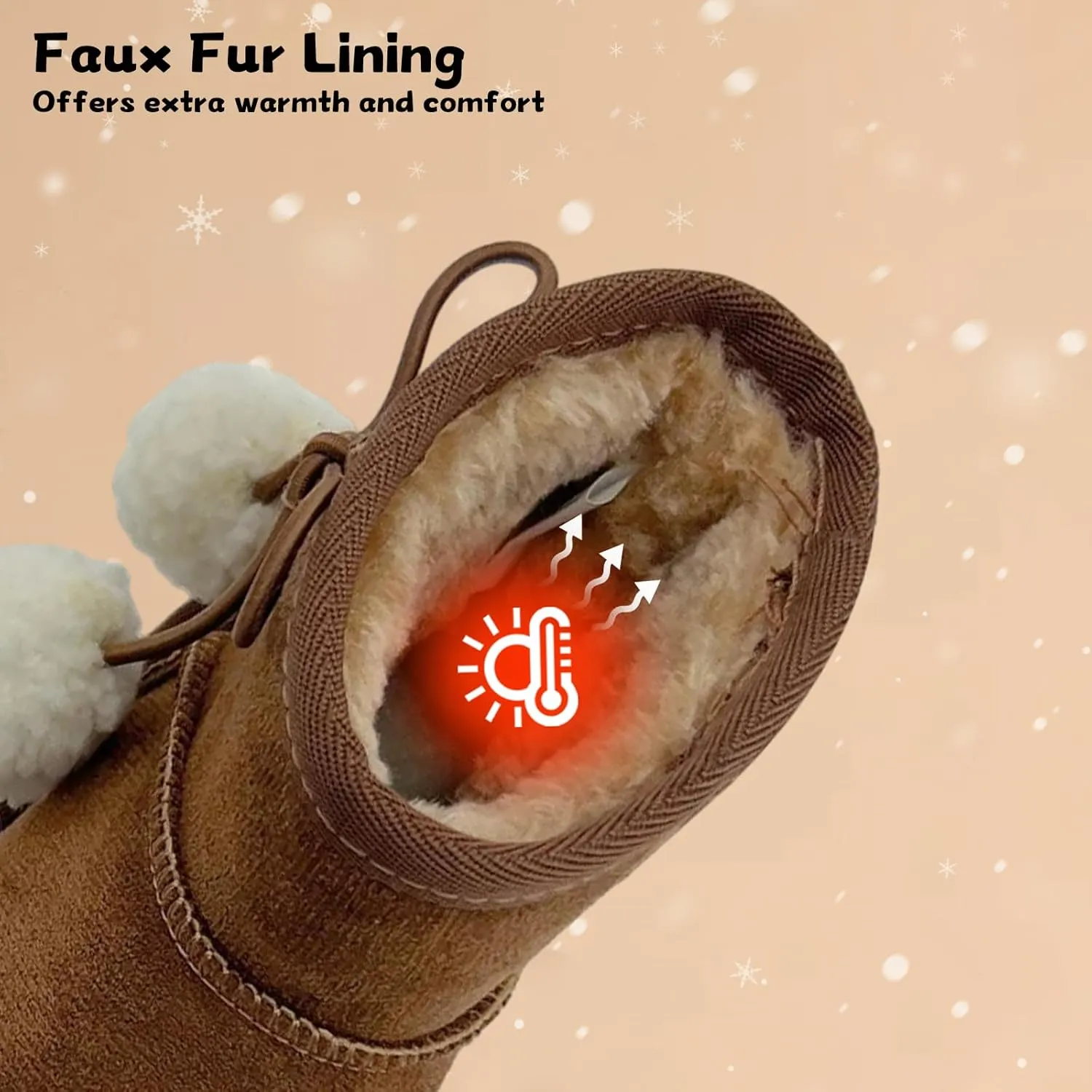 Kids Snow Boots Girls Boys Outdoor Warm Slip On Fur Lining Lightweight Anti-Slip Winter Shoes