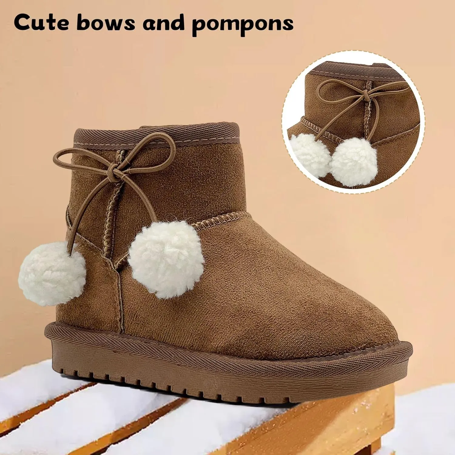 Kids Snow Boots Girls Boys Outdoor Warm Slip On Fur Lining Lightweight Anti-Slip Winter Shoes