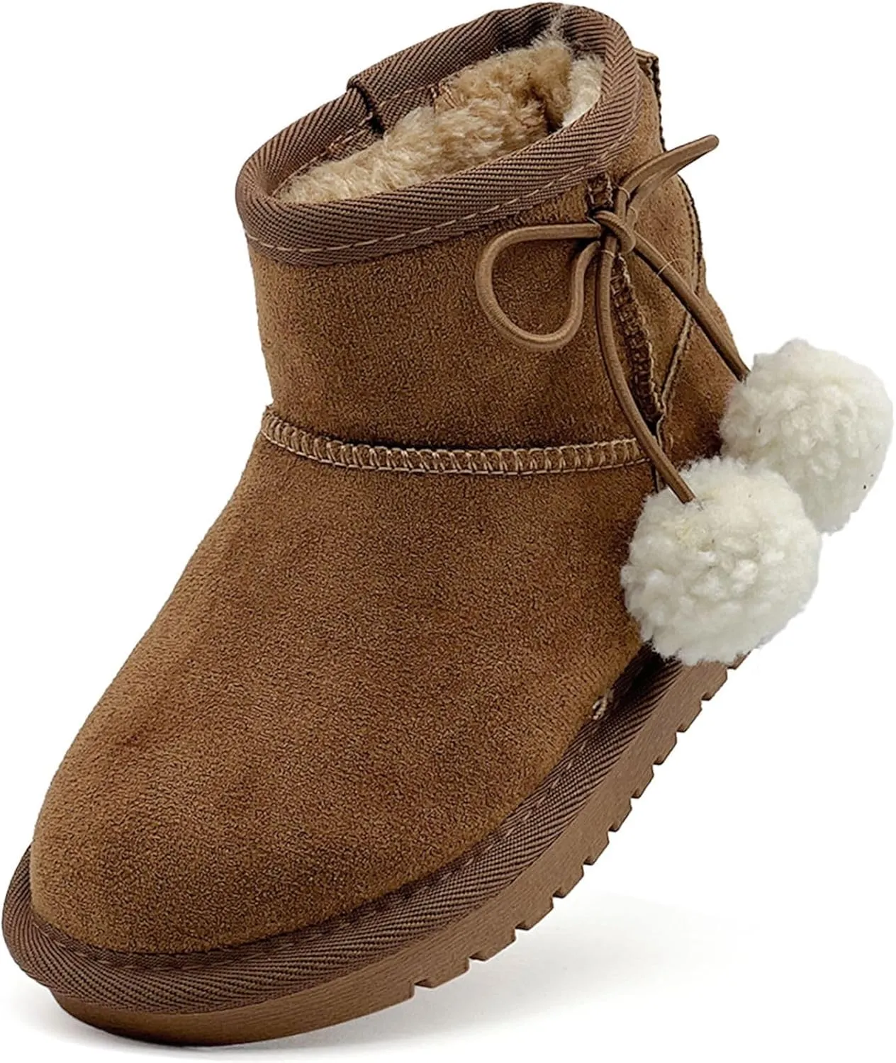 Kids Snow Boots Girls Boys Outdoor Warm Slip On Fur Lining Lightweight Anti-Slip Winter Shoes
