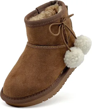 Kids Snow Boots Girls Boys Outdoor Warm Slip On Fur Lining Lightweight Anti-Slip Winter Shoes