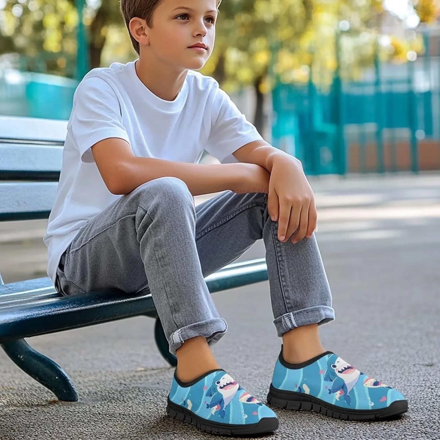 Kids Tennis Shoes Slip On Boys Girls Loafers Lightweight Non Slip Soft Casual Walking Running Shoes Outdoor Sneakers Black Sole Size 11-15