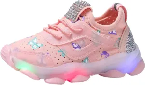 Kids Unisex Lights up Sneakers Sequins Glitters Non Slip Lace Running Sport Shoes Toddler Summer Lightweight Shoes