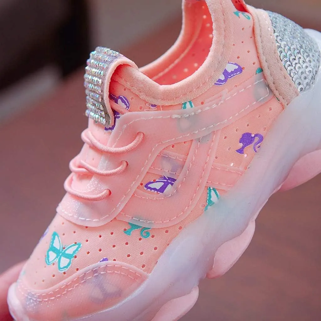 Kids Unisex Lights up Sneakers Sequins Glitters Non Slip Lace Running Sport Shoes Toddler Summer Lightweight Shoes