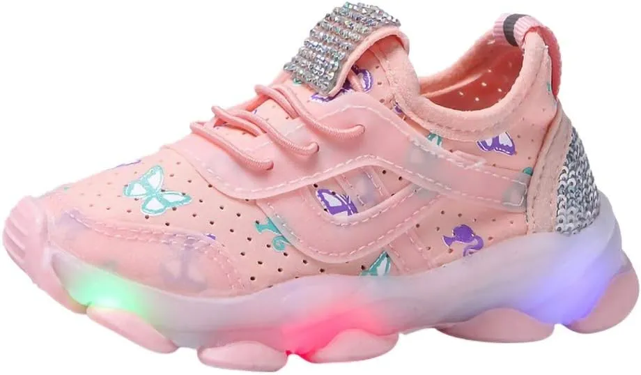 Kids Unisex Lights up Sneakers Sequins Glitters Non Slip Lace Running Sport Shoes Toddler Summer Lightweight Shoes