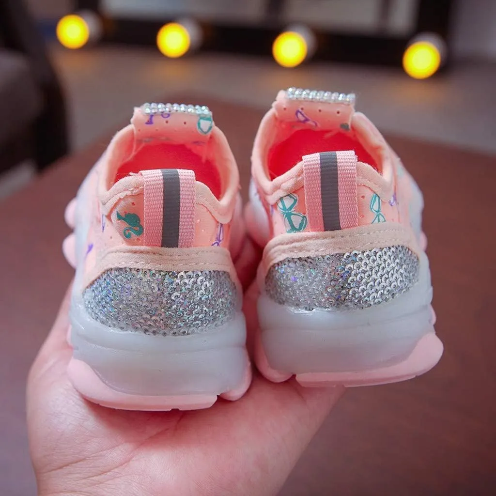 Kids Unisex Lights up Sneakers Sequins Glitters Non Slip Lace Running Sport Shoes Toddler Summer Lightweight Shoes