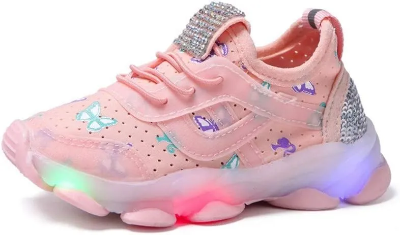 Kids Unisex Lights up Sneakers Sequins Glitters Non Slip Lace Running Sport Shoes Toddler Summer Lightweight Shoes