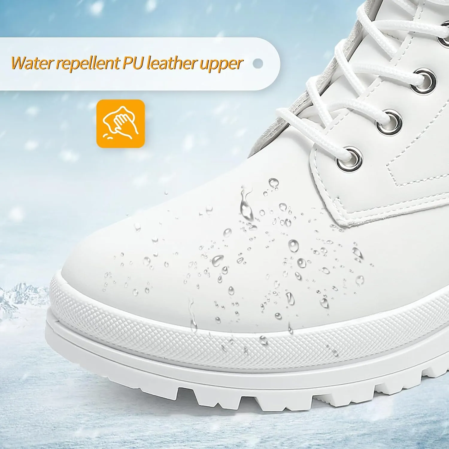 kufeiti Women's Waterproof Fur Lined Winter Boots Platform Black Combat Non Slip Boots with Side Zipper Snow Ankle Boots for Outdoor Hiking Work