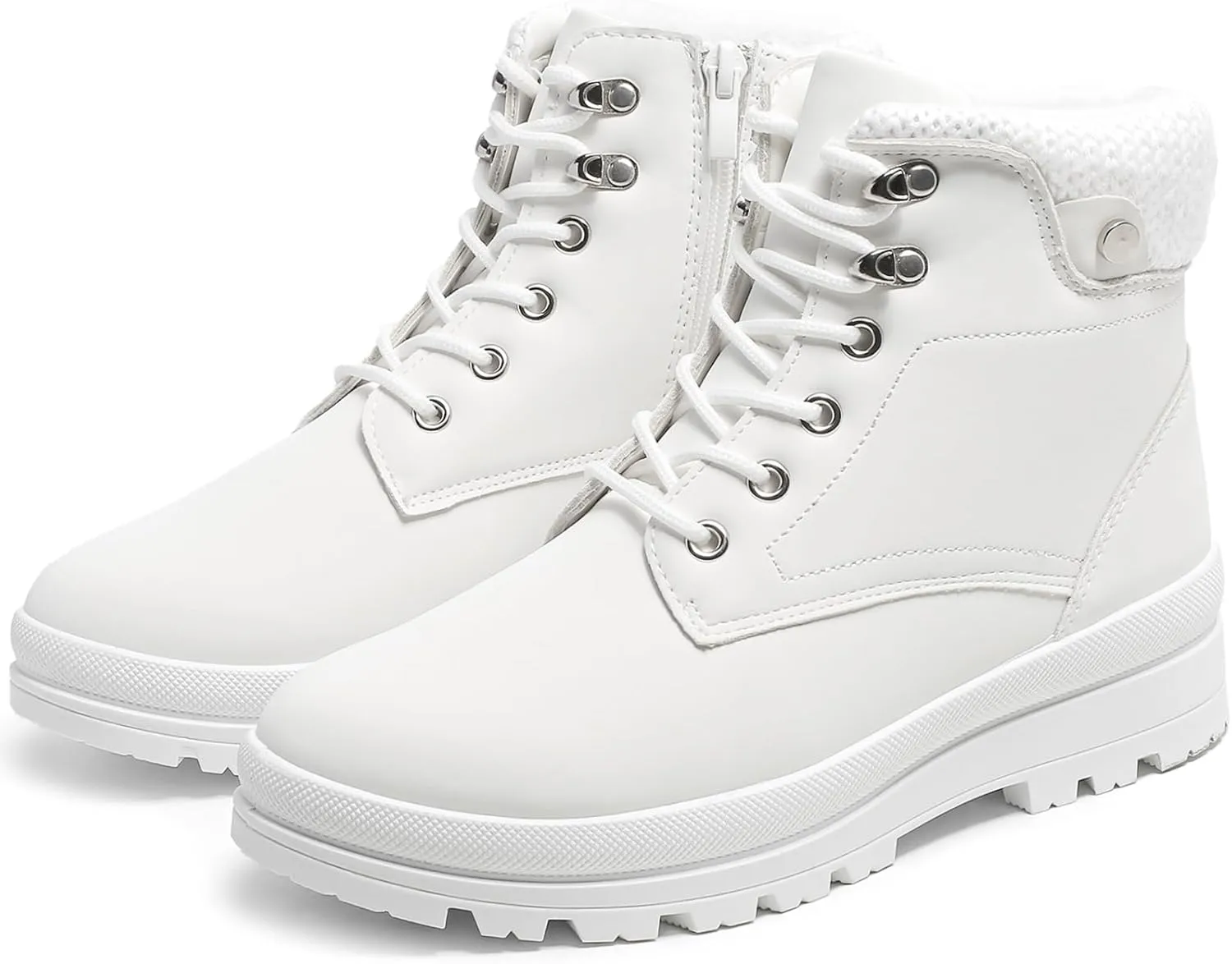 kufeiti Women's Waterproof Fur Lined Winter Boots Platform Black Combat Non Slip Boots with Side Zipper Snow Ankle Boots for Outdoor Hiking Work