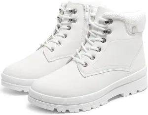 kufeiti Women's Waterproof Fur Lined Winter Boots Platform Black Combat Non Slip Boots with Side Zipper Snow Ankle Boots for Outdoor Hiking Work