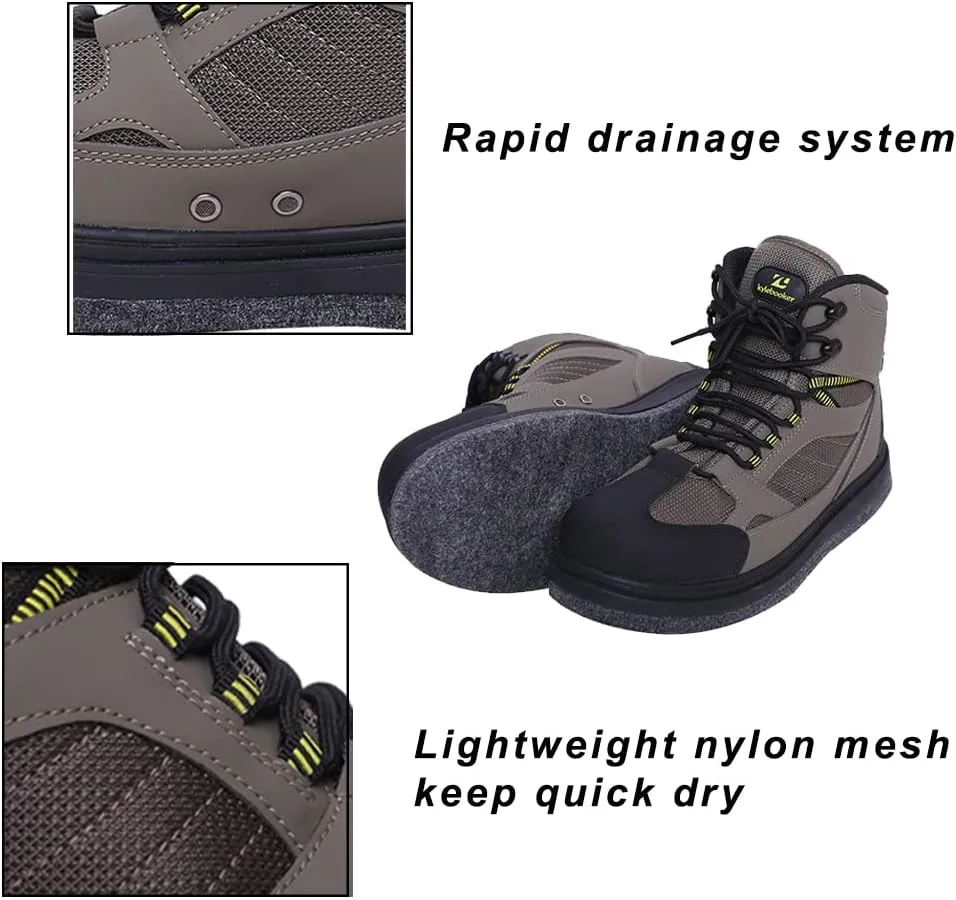 Kylebooker Men's Fishing Wading Boots Lightweight Anti-Slip Waders Shoes for Fly Fishing