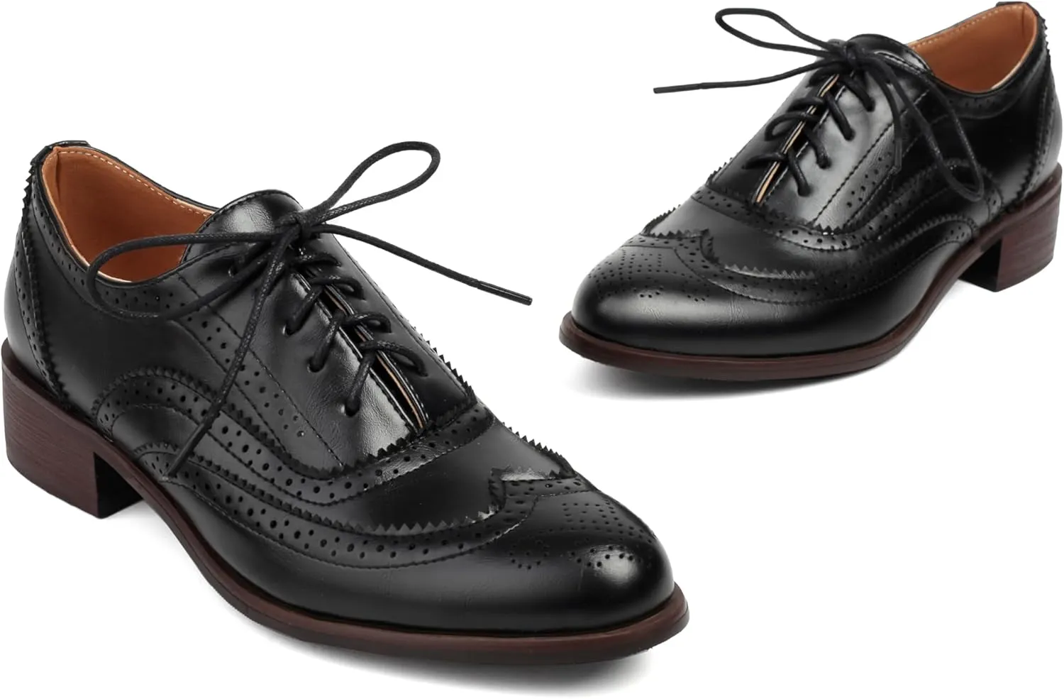 Lace-up Wingtips Oxford Shoes for Women Cutout Brogues Saddle Shoes