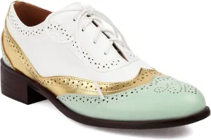 Lace-up Wingtips Oxford Shoes for Women Cutout Brogues Saddle Shoes