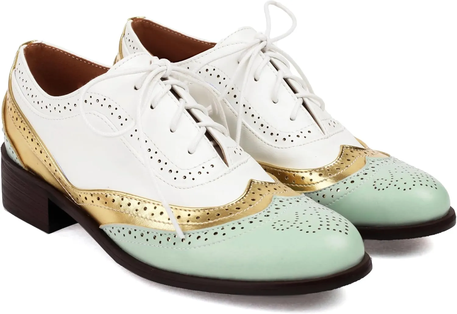 Lace-up Wingtips Oxford Shoes for Women Cutout Brogues Saddle Shoes